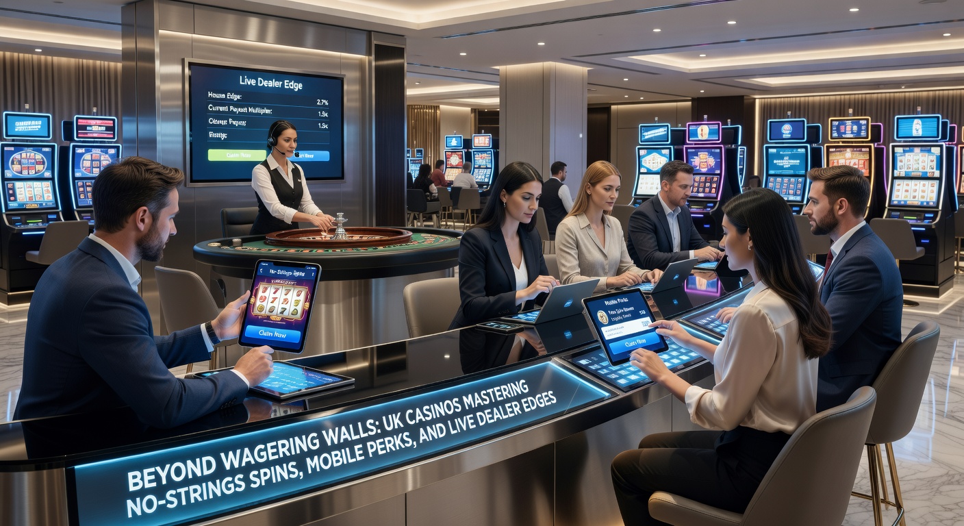 Close-up of a smartphone displaying a UK casino app with no-strings spins, mobile-exclusive perks, and live dealer lobby