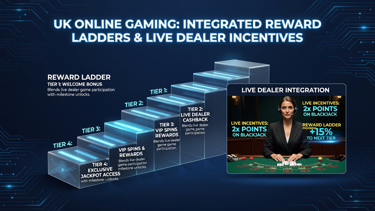 Mobile app screenshot displaying loyalty climb tiers connected to live dealer bonus unlocks in a UK gaming platform