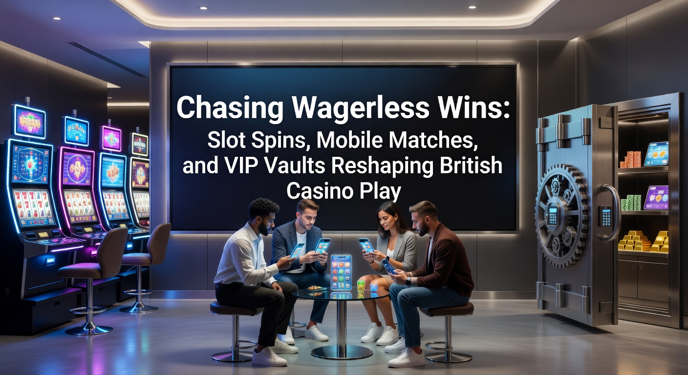 Vibrant slot machine reels spinning with golden coins cascading, symbolizing wager-free excitement in modern UK casinos