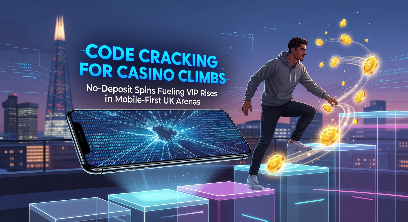 Vibrant mobile casino screen displaying no-deposit free spins activation via promo code entry, with VIP ladder glowing in the background