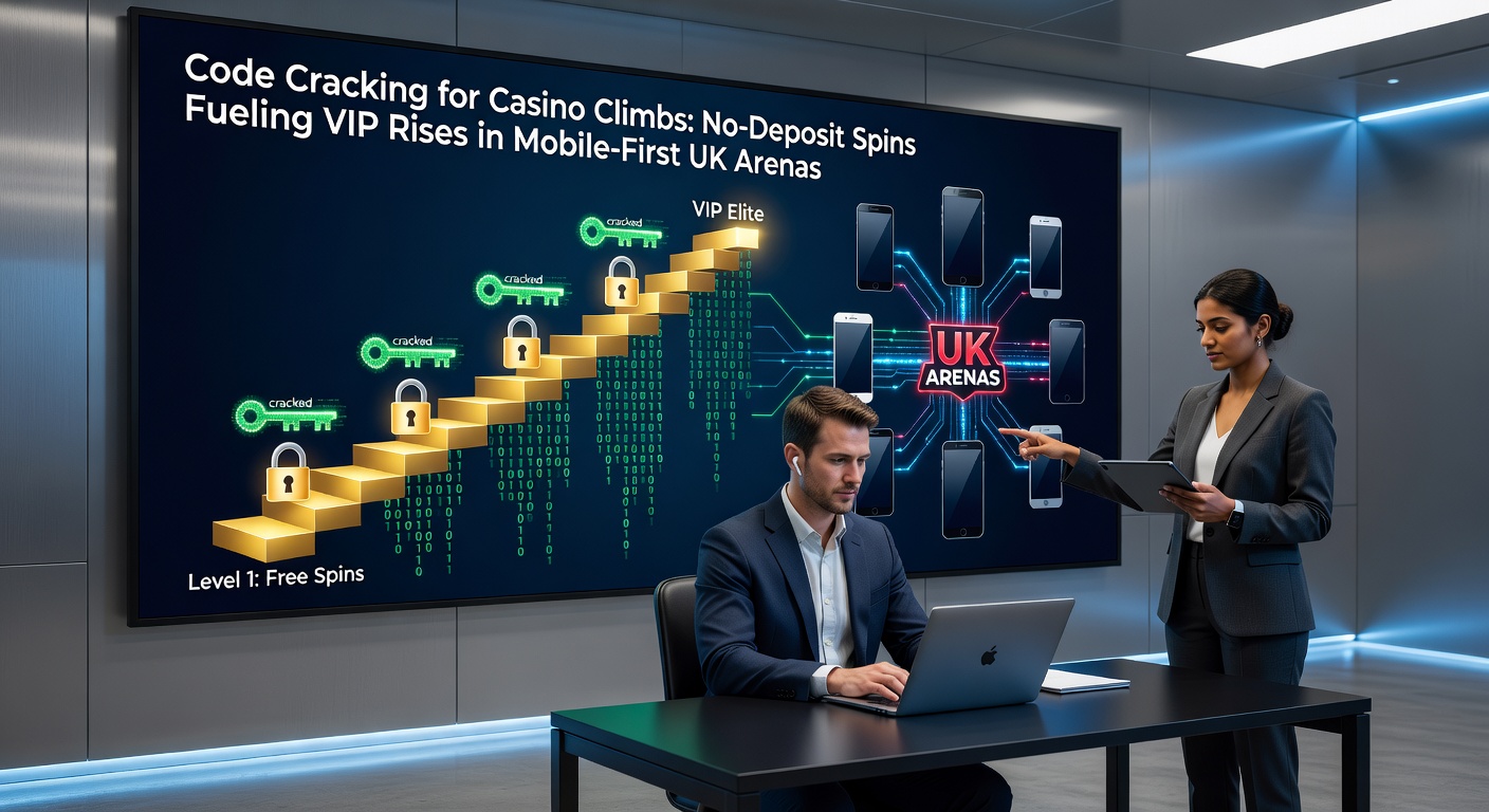 Dynamic graphic of a player entering promo code on a smartphone, with cascading free spins and rising VIP meter illustrated in neon lights