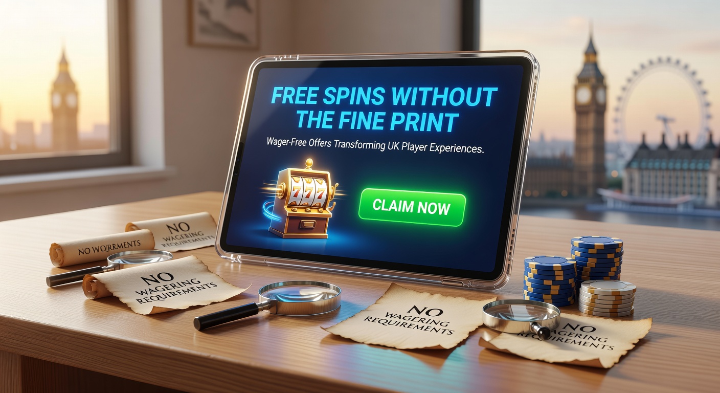 Vibrant slot reels spinning with golden free spin icons and no wagering symbols overlayed, capturing the excitement of unrestricted wins