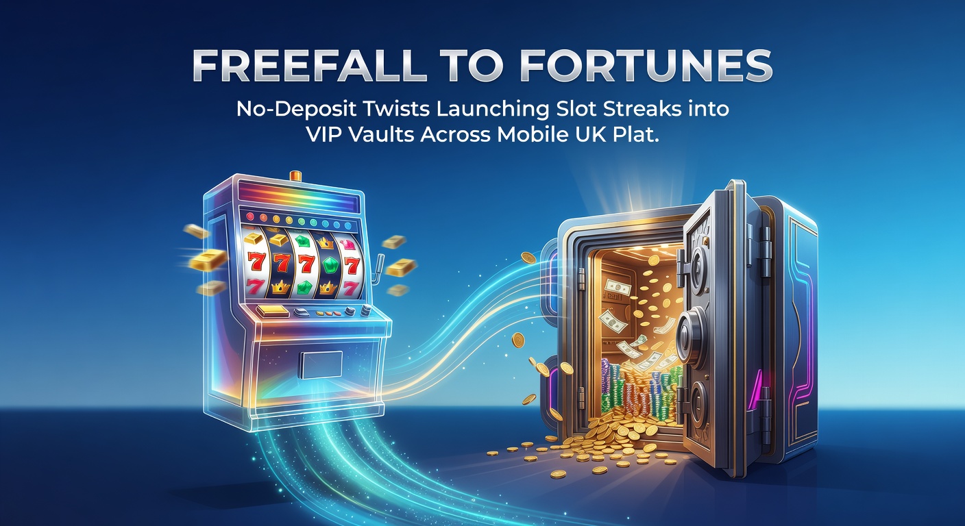 Dynamic graphic of a player character freefalling through slot symbols toward a glowing VIP vault door on a smartphone screen, illustrating no-deposit bonuses propelling rapid progression