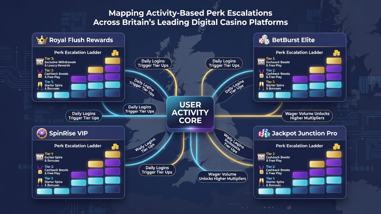 Detailed view of activity dashboards and perk escalation charts from leading British casino sites