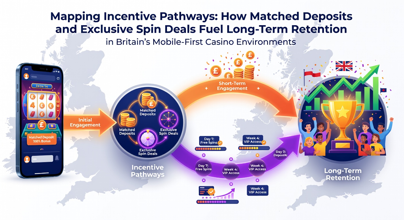 Visual representation of matched deposit incentives and spin pathways in mobile casino environments