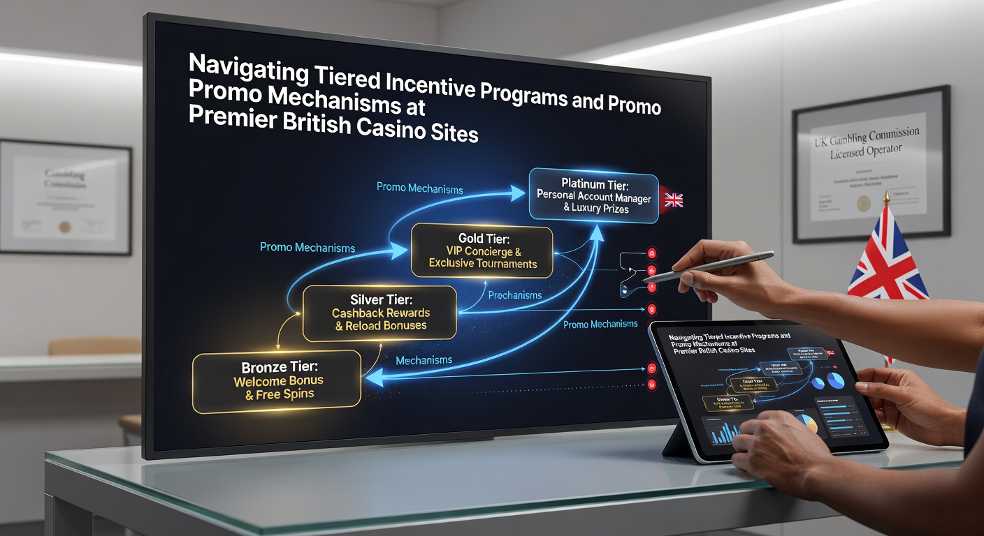 Premier British casino interface displaying tiered loyalty levels and active promotional banners