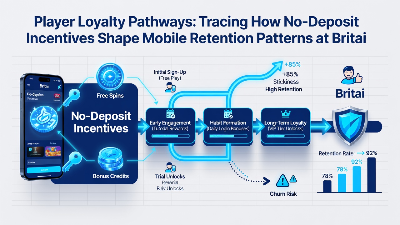 Analytics dashboard displaying retention curves for mobile casino players segmented by no-deposit incentive usage
