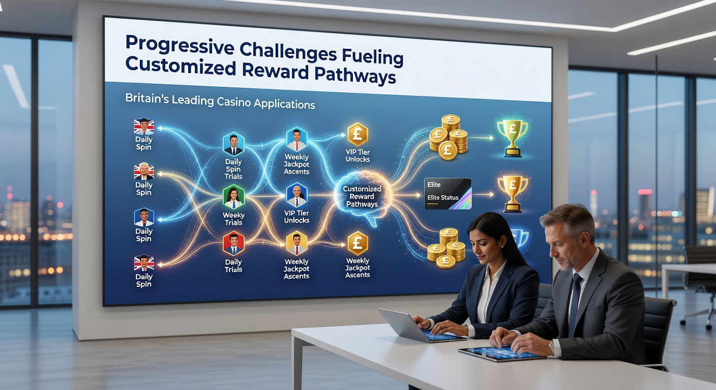 Illustration of customized reward pathways with tiered badges and progressive challenge maps displayed on tablet devices