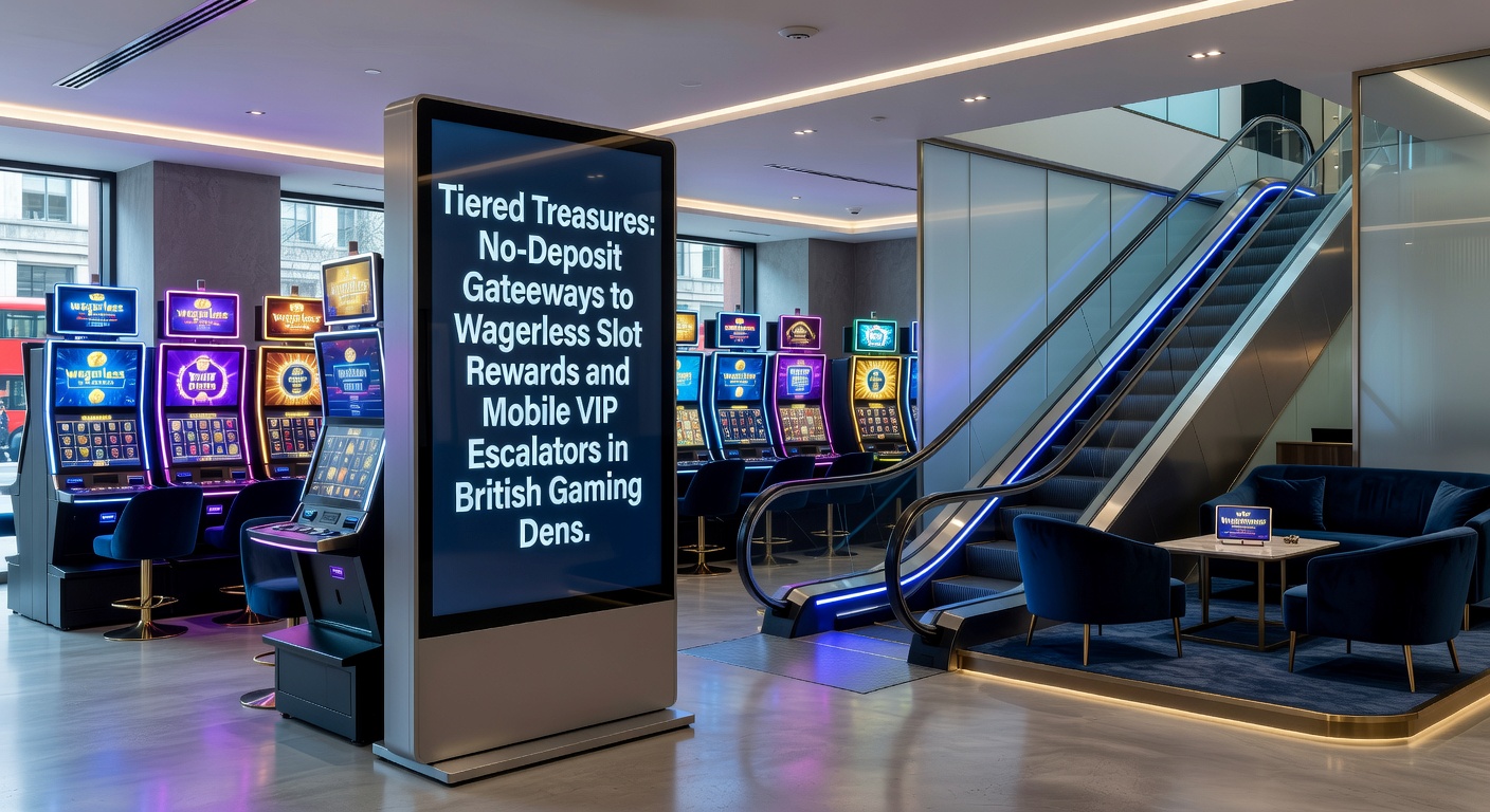 Vibrant display of tiered loyalty levels in a UK online casino interface, showing no-deposit bonus activations and escalating VIP perks on mobile devices
